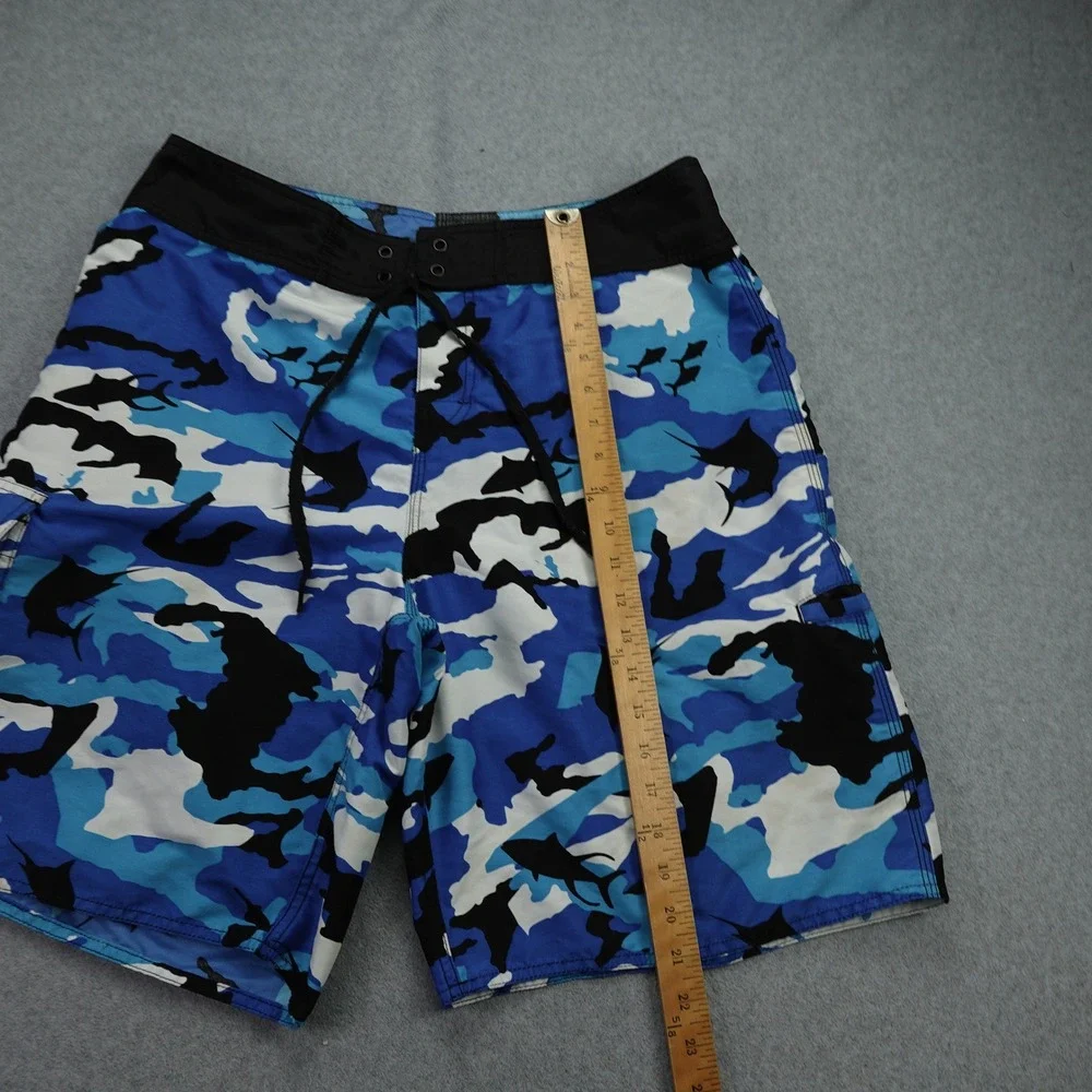 Pelagic Board Shorts‎ Mens 36 Camo Blue White Black Swim Trunks Fishing